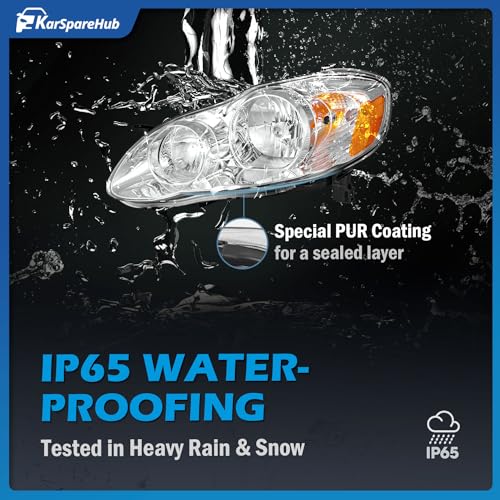 Image of Halogen Headlights for 2003-2004 2005 2006 2007 2008 Toyota | Headlights Assembly with High /Low Beam Bulbs, Chrome Housing, Driver & Passenger Side