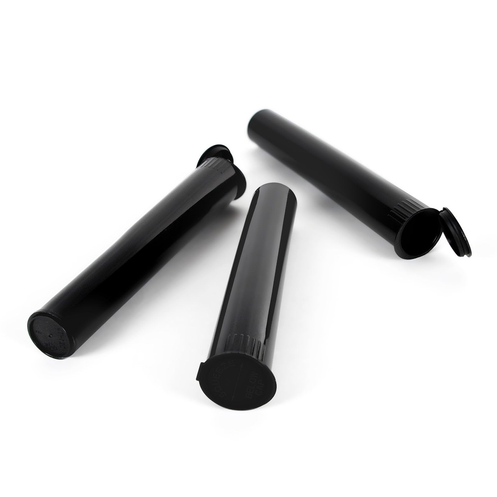 View 1 of 116mm Child-Resistant Pop Top Tubes – Airtight Opaque Black Plastic Storage Containers with Hinged Squeeze Lid – UV Protection – Ideal for Retail Packaging and Organization – 100 Pack