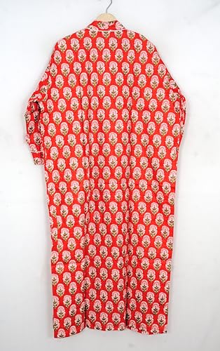 Image of Pure 100% Cotton Robe For Womens Bathrobe Dressing Gown Long sleepwear Free Size Kimono