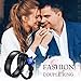 Hisatan Promise Rings for Couples, Matching Heart Promise Rings for Her or Him, Matching Couple Rings, Couple Rings Set, Stainless Steel Blue Zirconia Rings for Women & Wedding Rings for Men