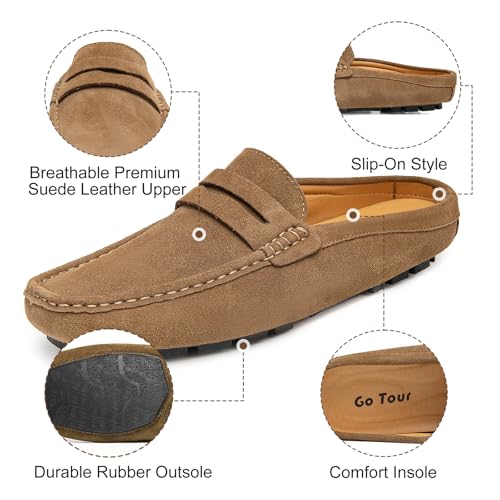 Image of Go Tour Mens Handmade Suede Leather Mules Clog Slippers Breathable Leather Slip on Shoes Casual Loafers
