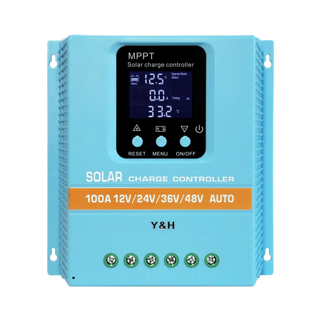 Y&H MPPT 100 A solarny regulator ładowania 12 V, 24 V, 36 V, 48 V, wyświetlacz LCD, bateria, inteligentny regulator, maks. 100 V, wejście Dual USB do kwasowo-ołowiowego/litu