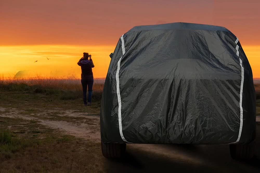 Waterproof Car Cover for Automobiles All Weather - Coverado Car Cover Heat Protection with Zipper Door Cotton Backing — view 9