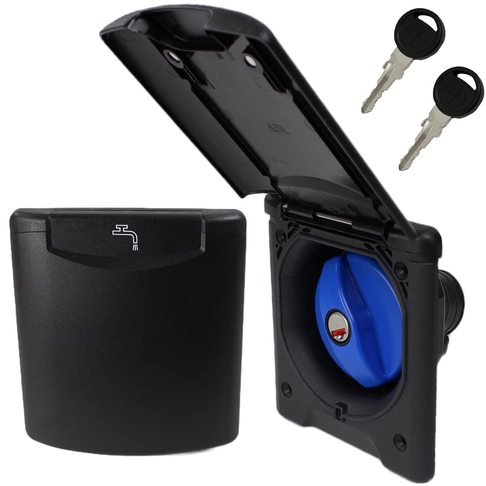 Bec de remplissage + bouchon de réservoir d'eau douce pour caravane, camping-car et bateau avec couvercle magnétique 40 mm noir