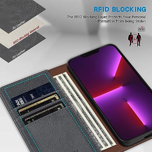 Image of ZZXX for iPhone 13 Pro Max Wallet Case Strong Magnetic 6.7 inch,Grey