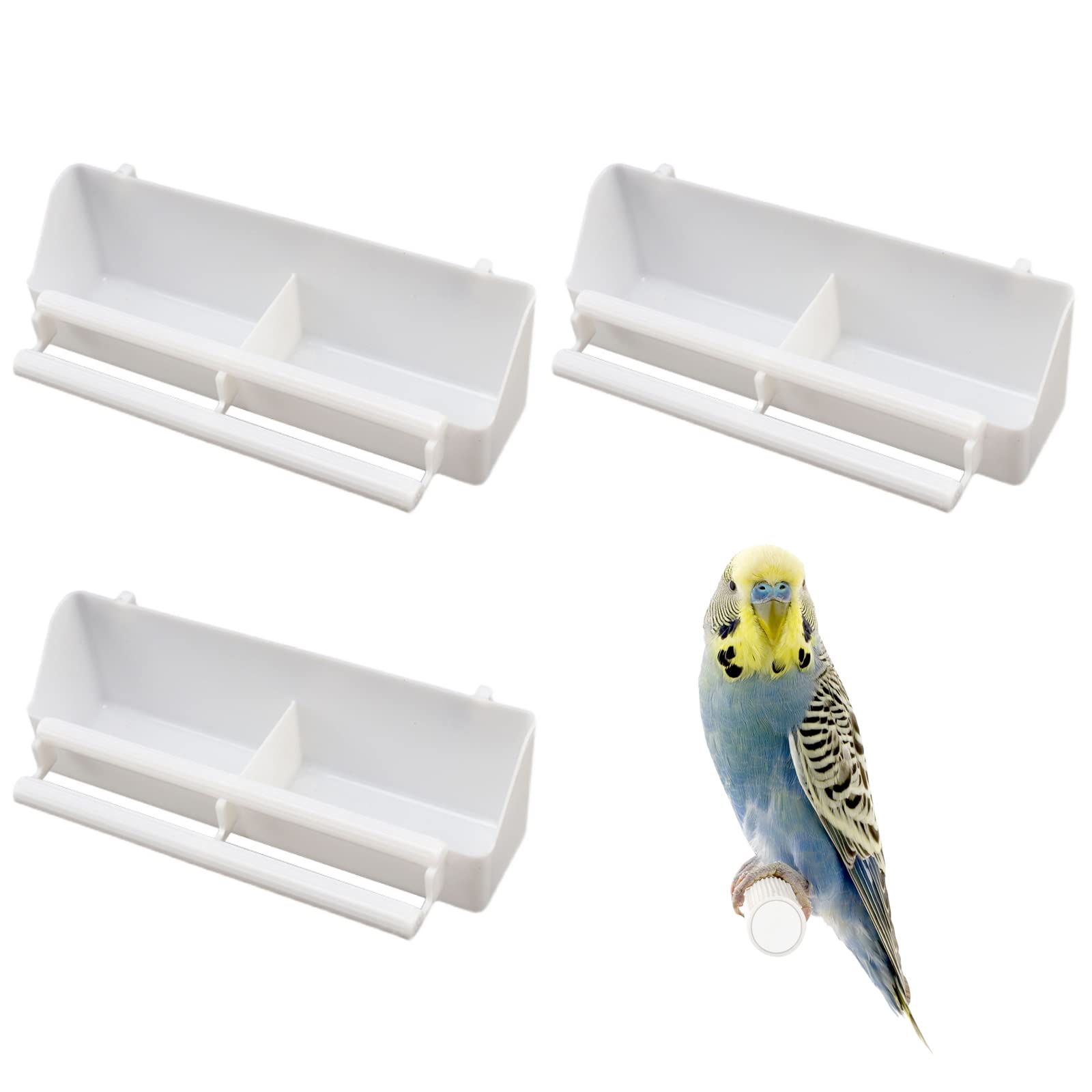 Comedero para pájaros, 3 piezas de plástico para pájaros, accesorios de jaula de agua para pájaros, cuencos colgantes para loros, pájaros pequeños, palomas, periquitos