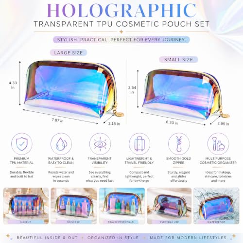 Image of TSA Approved Toiletry Bag Pack of 2 Travel Makeup Bag Clear Cosmetic Bag Make Up Organizer PVC Transparent Make Up Bag Waterproof Clear Zipper Pouches SPF Bags for Women for Toiletries Accessories