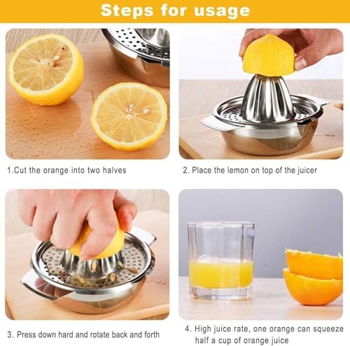 Image of Stainless Steel Manual Citrus Juicer | Hand Lemon Squeezer with Strainer Bowl | Heavy Duty Lime Juicer Press | Manual Juice Extractor for Kitchen | Rust Resistant & Durable