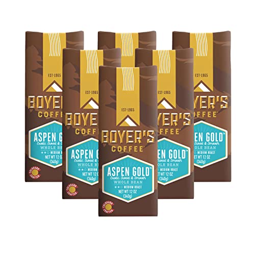 Boyer's Coffee Aspen Gold Coffee, Medium Roast, Whole Bean, 6-Pack, 12oz Bags
