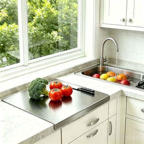 Square Double Sided Stainless Steel Cutting Board with Lip(15.7'' x 15.7'')