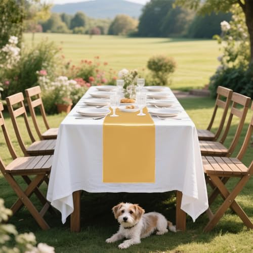 10 Pack Satin Table Runner 12 x 108 Inch Long,Satin Silk Table Runner for Wedding,Birthday Party and Banquet Decoration,Gold by OQSC - Used condition - Image 8
