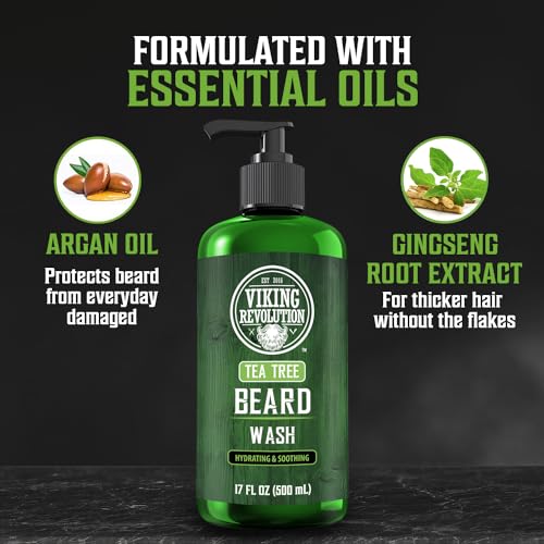 Viking Revolution Tea Tree Beard Wash for Men with Argan Oil and Ginseng Root Extract - Beard Softener and Strengthener Beard Shampoo with Olive Oil Beard Care to avoid Beard Dandruff and Itch (17oz) - Image 4