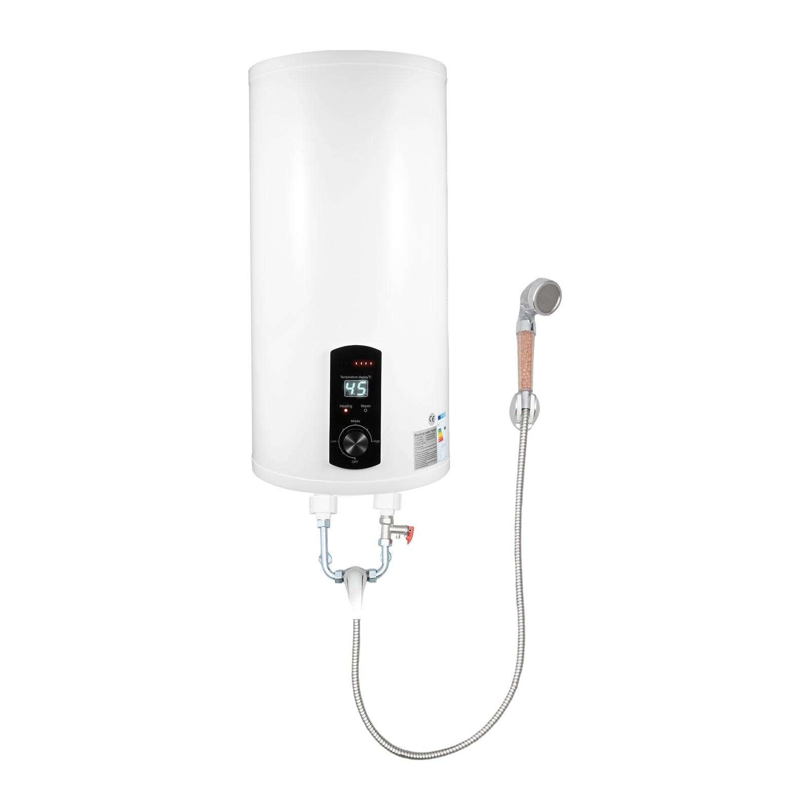 Podgrzewacz przepływowy, bojler elektryczny, pojemność 2000 W, szerokość ciepłej wody, 80 l, pionowy zbiornik IPX4, 25-75°C, ze słuchawką prysznicową, do kuchni, toalet, salonów fryzjerskich, łazienki