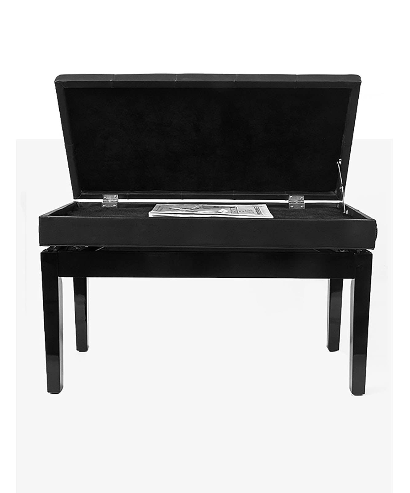 Sgabello per pianoforte e tastiera, 10 cm, sollevamento idraulico, nero, con contenitore, 76 x 39 x 48-58 cm