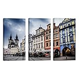 Wall Art Oil Painting Beautiful Prague Canvas Prints for Home Decorations, 16"x32"x 3 Panels with Fr