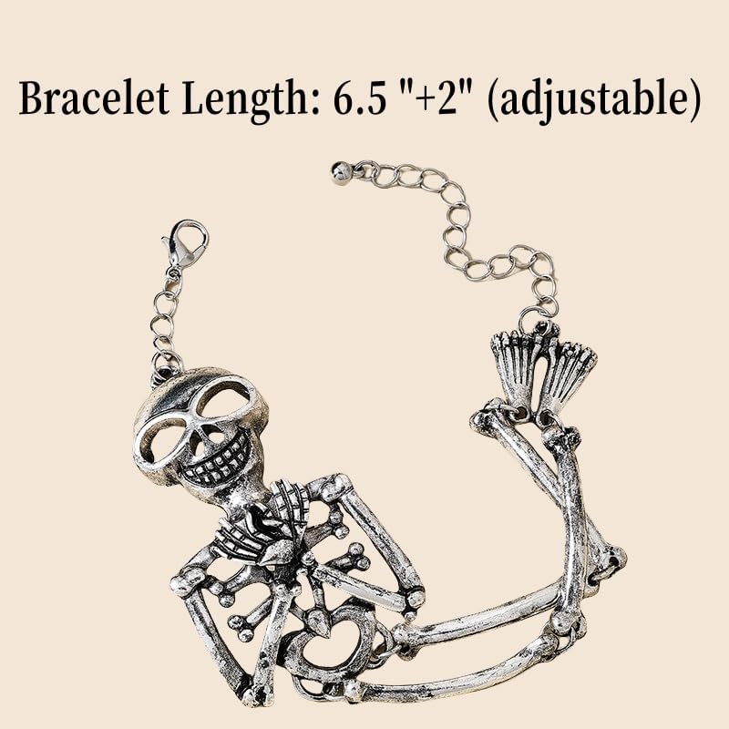 Skeleton Bracelet for Women, Skull Body Antique Silver Finish, Gothic Halloween Jewelry, Adjustable Chain Link - Image 3