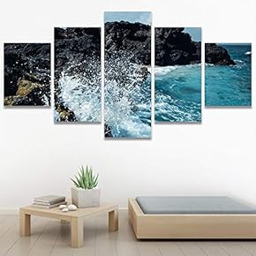 SIGNWIN 5 Panel Canvas Wall Art Coastal Scenery...