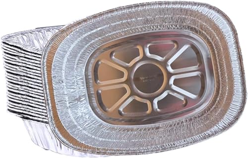 Sartenes ovaladas de aluminio resistentes, fáciles de usar, sartenes desechables de aluminio para hornear, rozar, servir, hornear y preparar comidas, sartén desechable para asar (paquete de 10)