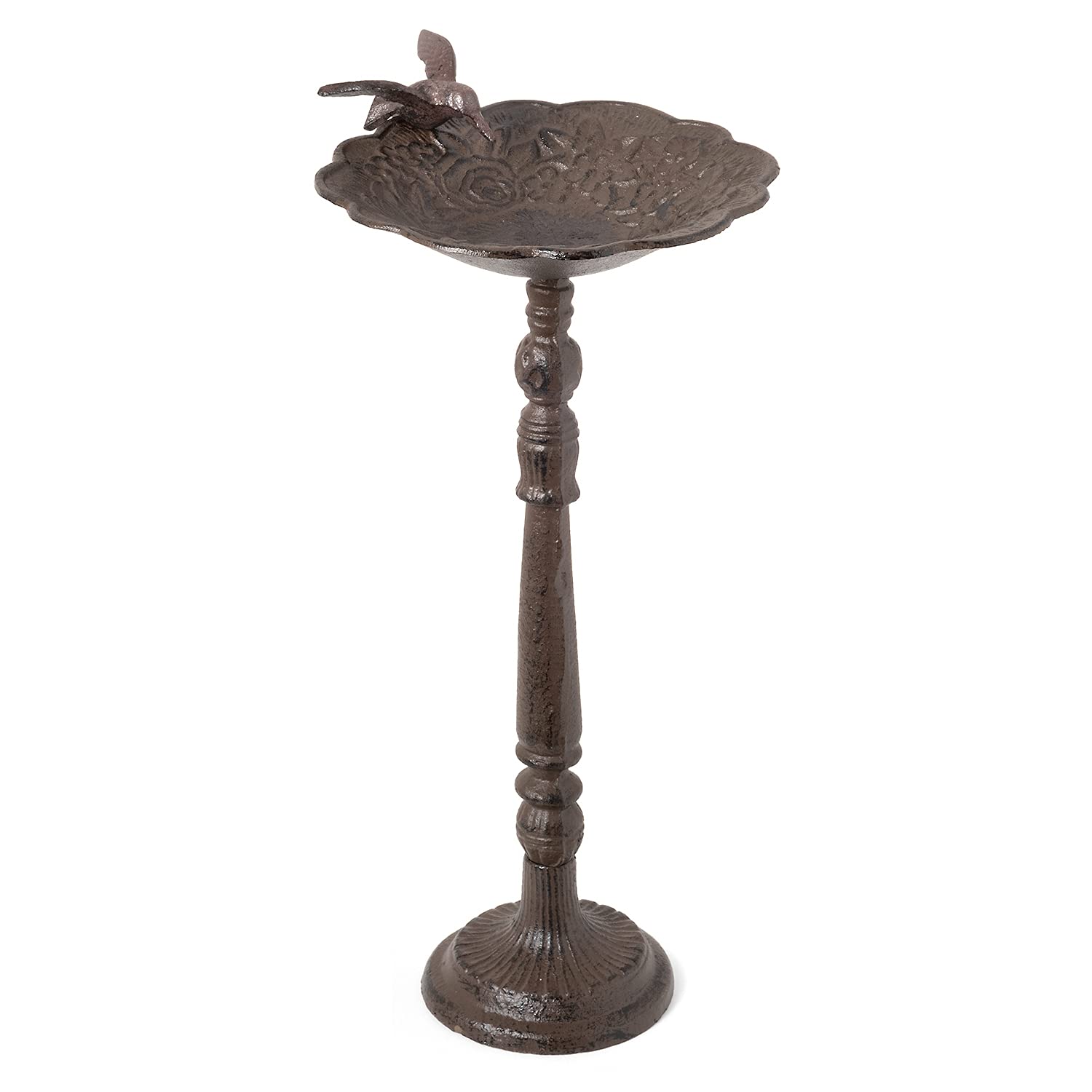 Moritz Bebedero para pájaros de hierro fundido con soporte, diseño antiguo, 40 cm de alto, color marrón