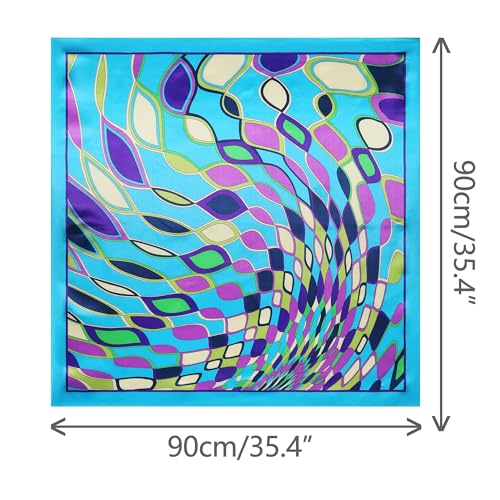 Women Geometric Printed Satin Large Square Scarves, 35"x35" Silky Neck Scarf Neckerchief Head Wrap Bandanas3