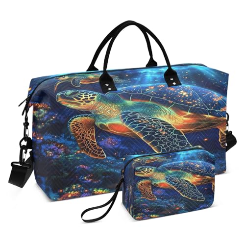 Weekender Bags Travel Duffel Gym Bag Dreamy Two Turtles Carry on Overnight Tote Bag with Toiletry Bag for Airplane Travel Trip Gym Yoga