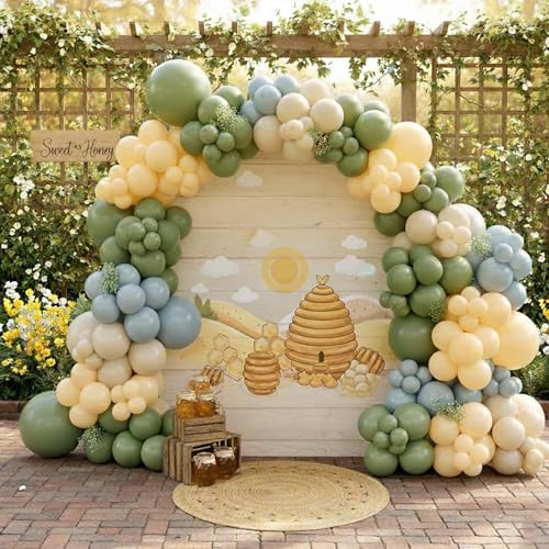 Image of Sage Green Dusty Blue Nude Balloon Kit with 3 Bobo Balloons 139Pcs Sand White Latex Balloons for Bear Baby Shower Wedding Birthday Party Decorations for Boy Girl Adult