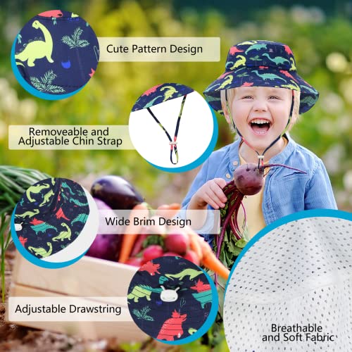 Zando Dinosaur Toddler Hats Boys Age 2-4 Sun Hat For Baby Upf 50+ Sun Bucket Hat Boys Wide Brim Swim Beach Hat Adjustable Chin Strap Caps Girls Summer Outdoor Fishing Hats C Navy Dinosaur 2-4 T #TOP5