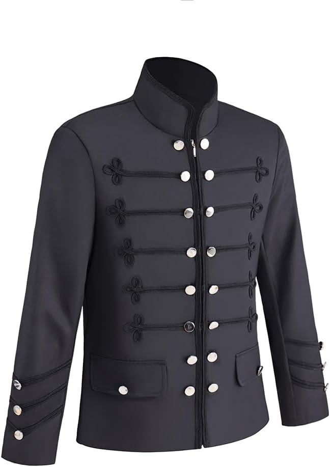 Men's Gothic Steampunk Military Jacket Double Breasted Blazer Jacket Vintage Coat Zip Up Outwear