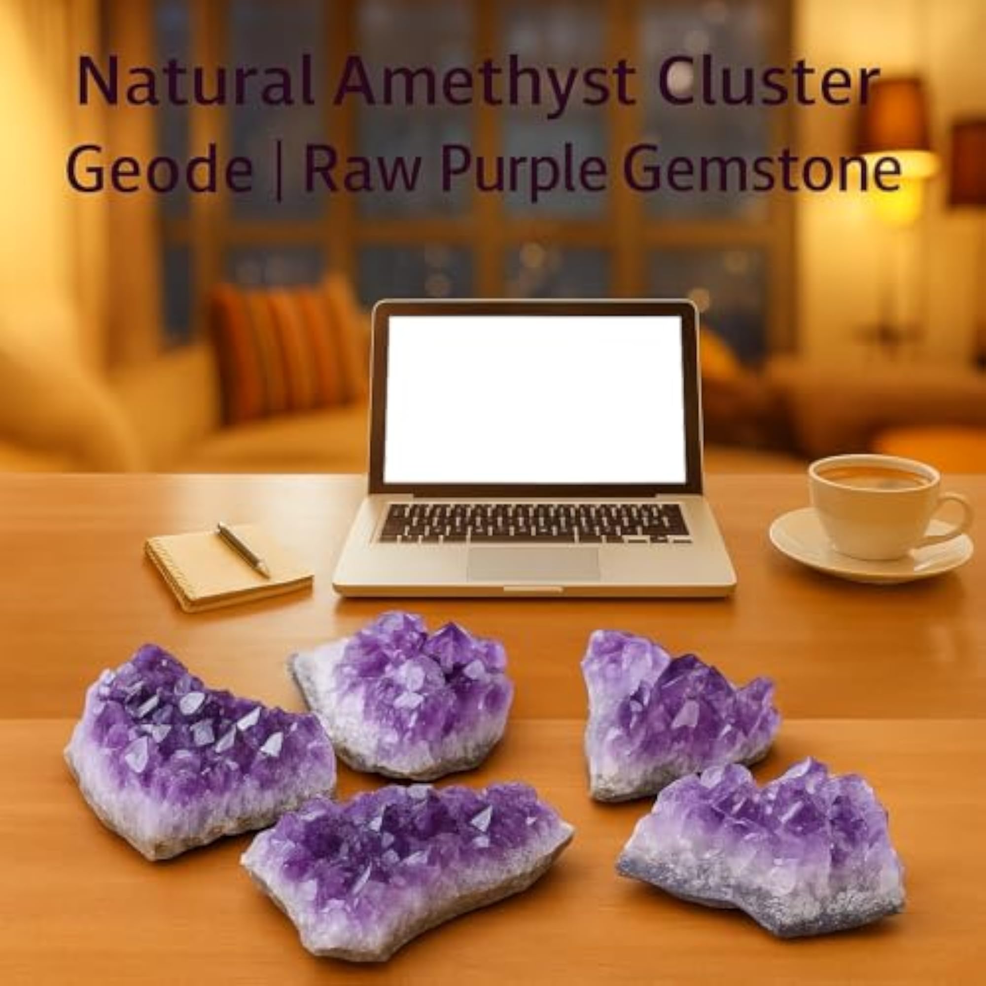 Natural Amethyst Crystal Stone Cluster, 4 Piece Set