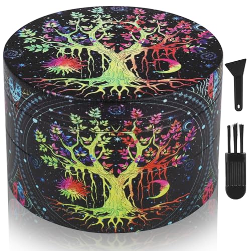 Astriva Grinder Grande tritatutto da 63 mm, set da 4 pezzi, macinaspezie in metallo per spezie (sole, luna e albero colorato)