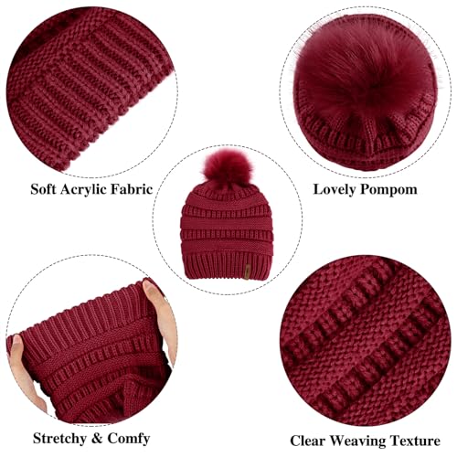 Aneco Womens Winter Warm Sets Knitted Fur Pompoms Beanie Hat Circle Loop Scarf Touch Screen Gloves Winter Favor Accessories3