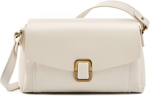 Bolso tipo bandolera de cuero genuino para mujer, bolso con bandolera extraíble y hombro ajustable Blanco sucio