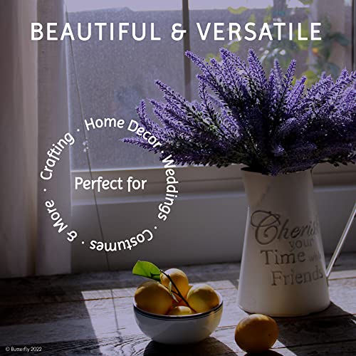 Butterfly Craze Artificial Lavender 8-Piece Bundle – Lifelike Faux Silk Plants For Crafting Or Home Decor – Great For Pairing With Other Fake/Dried Flowers Like Purple Roses To Create Wedding Bouquets #TOP4