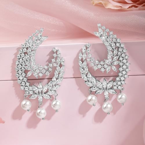Image of Rubans Stud Earrings Oversized Fashionable American Diamond Stylish Jewellery Gift for Women & Girls