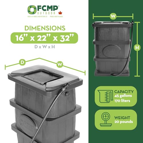 Image of FCMP Outdoor Slim Line Design Rain Barrel, 45 Gallon, Black