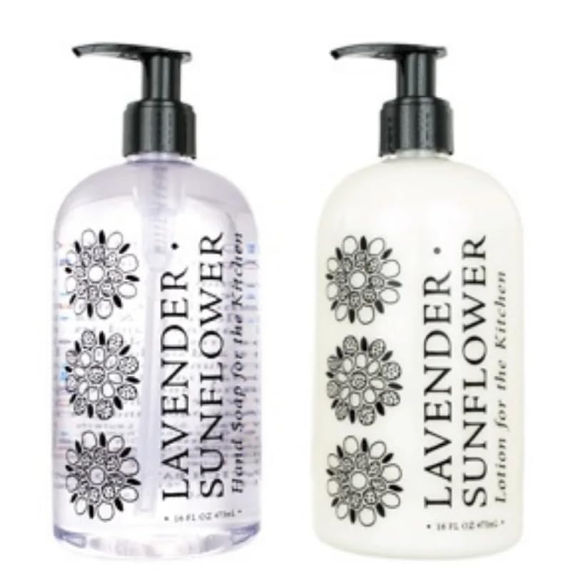 Greenwich Bay Kitchen Collection LAVENDER SUNFLOWER Scented Liquid Hand Soap & Lotion Combo with Shea Butter - 16 fl oz Pump Bottles