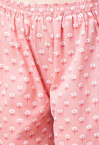Image of ishin Women's Pure Cotton Anarkali Printed Thread Work Floral print Pink Kurta suit set with Palazzo