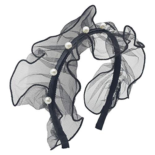 MHDGG Pearl Headband Lace Pearl Bandana Headband Turban Headwraps Hair Band for Women Girls