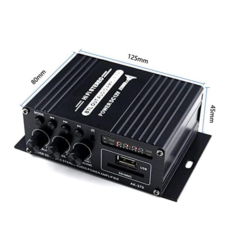Bluetooth Mini Verstärker 12V, 2.0 Kanal Klar und Realität Sound 400 Watt Home Audio Stereo Hi-Fi Musik für Passiver Lautsprecher PC TV Auto (Kein Netzteil)