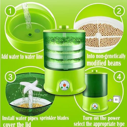 Máquina de brotes de frijol, equipo inteligente de cultivo de brotes de frijol, con indicador LED/placa de presión, riego de 360 grados