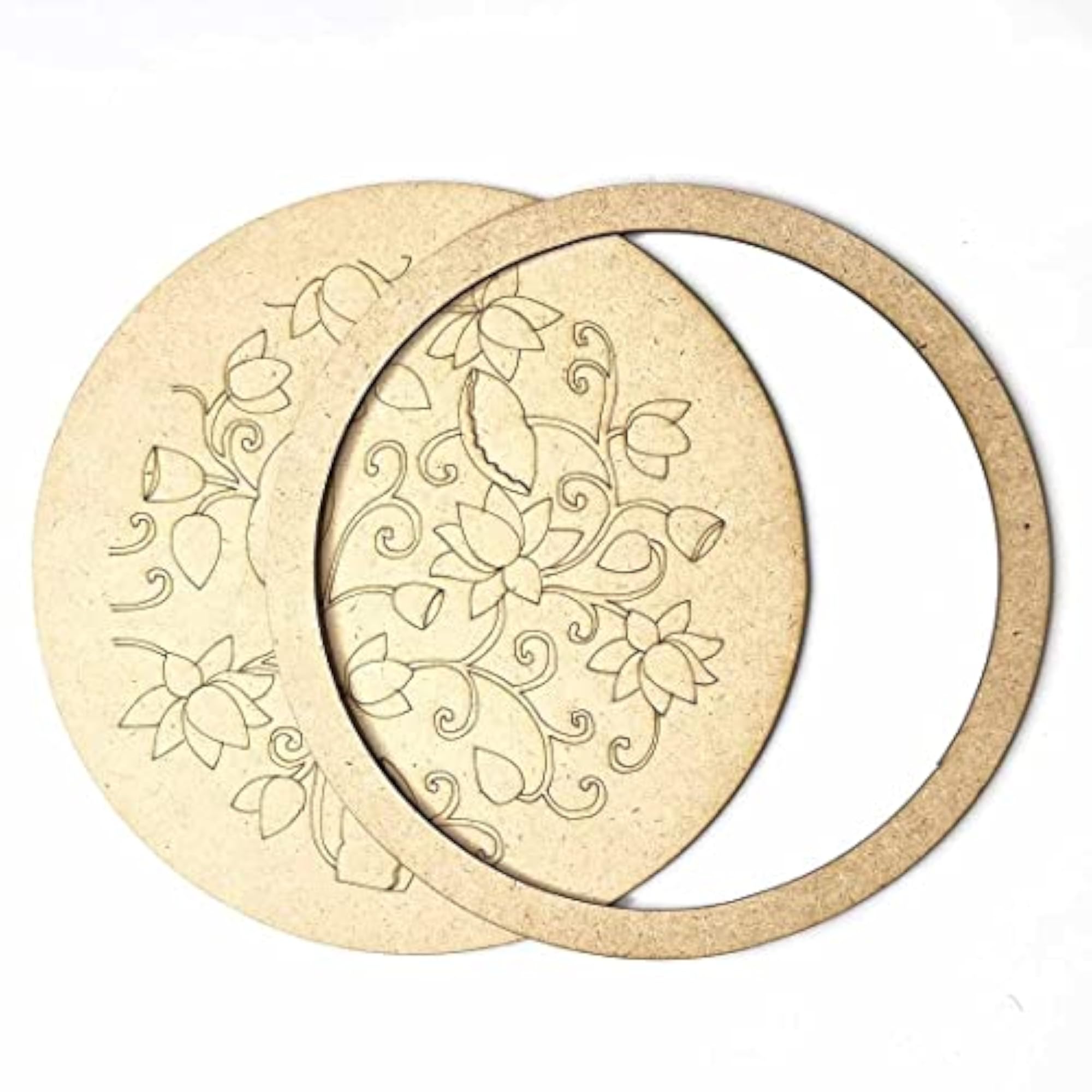 MDF Engraved Design Wall Plate Base with Frame, DIY Craft Set of 2