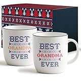 Triple Gifffted Worlds Best Grandparents Coffee Mugs for Grandma and Grandpa Gifts Ideas From Grandkids, Grandchildren, New First Time Grandparent Announcement Christmas Valentines Day, Ceramic 380ml