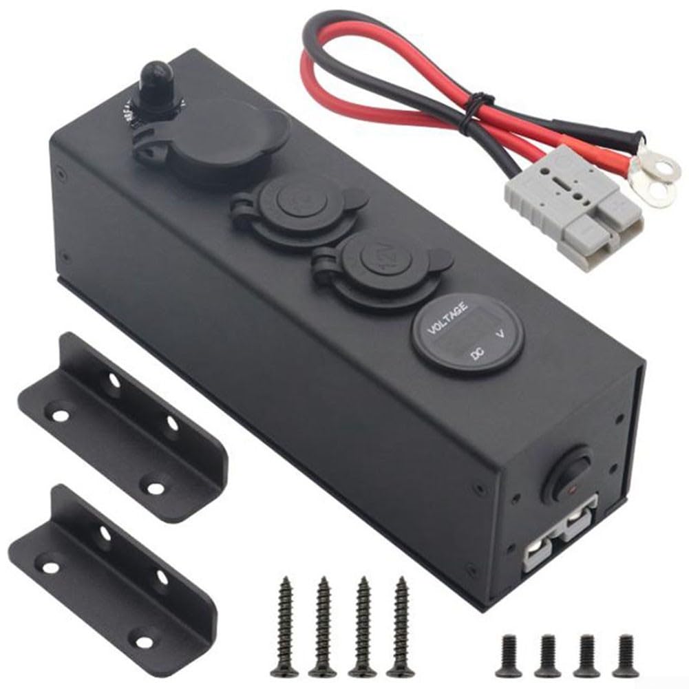 Enchufe de 12 V 24 V con puertos USB y voltímetro, protección contra sobrecarga, caja de interruptor para barco, camión, resistente al agua con cable y cubierta, fácil montaje para vehículos y yates