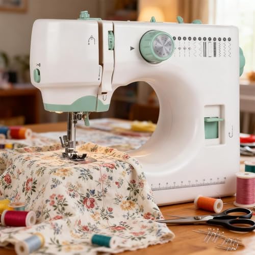 Machine À Coudre Électrique Compacte Pour La Maison, Idéale Pour Les Débutants. Elle Est Dotée Dune Pédale Intégrée, De 12 Points De Couture, Dune Lampe Torche, Dun Tiroir De Rangement Et Dun Kit