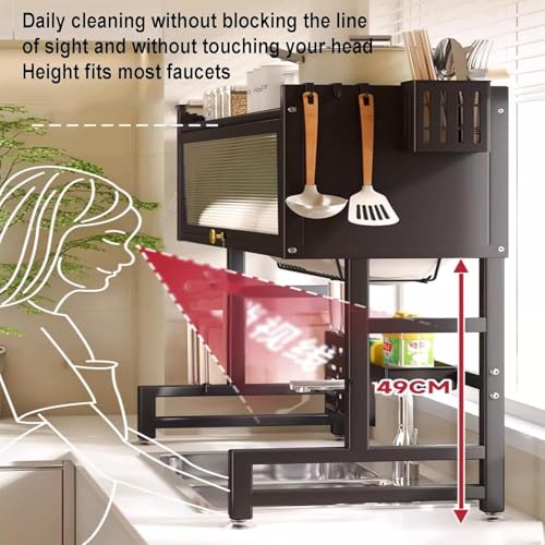 Image of Hukimoyo 65 Cm Suited Over Sink Dish Drying Rack Kitchen Sink Organizer with Utensil Holder Plate Bowl Drainer Stand Space Saving Over the Sink Storage Rack for Counter (65L*30W*77H Cm)