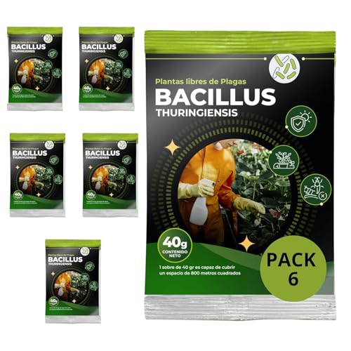 TRABE Pack 6 Bacillus Thuringiensis 40g | Protección 4800 m² contra Orugas Ecológico | Protege Todo Tipo de Cultivos y Plantas de Plagas | Respeta Animales, Medio Ambiente y Personas