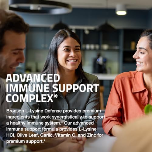 Image of Bronson L-Lysine Defense Immune Support Complex 1500 MG L-Lysine Plus Olive Leaf, Garlic, Vitamin C and Zinc - Non-GMO, 90 Vegetarian Capsules