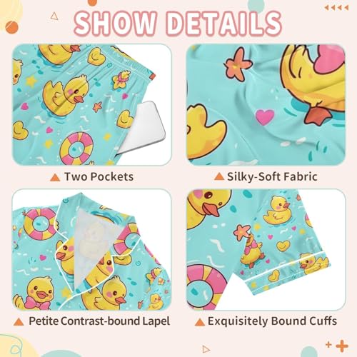 senya Adorable Ducklings Satin Summer Pajama Sets Silk Short Sleeve Button Down Sleepwear3