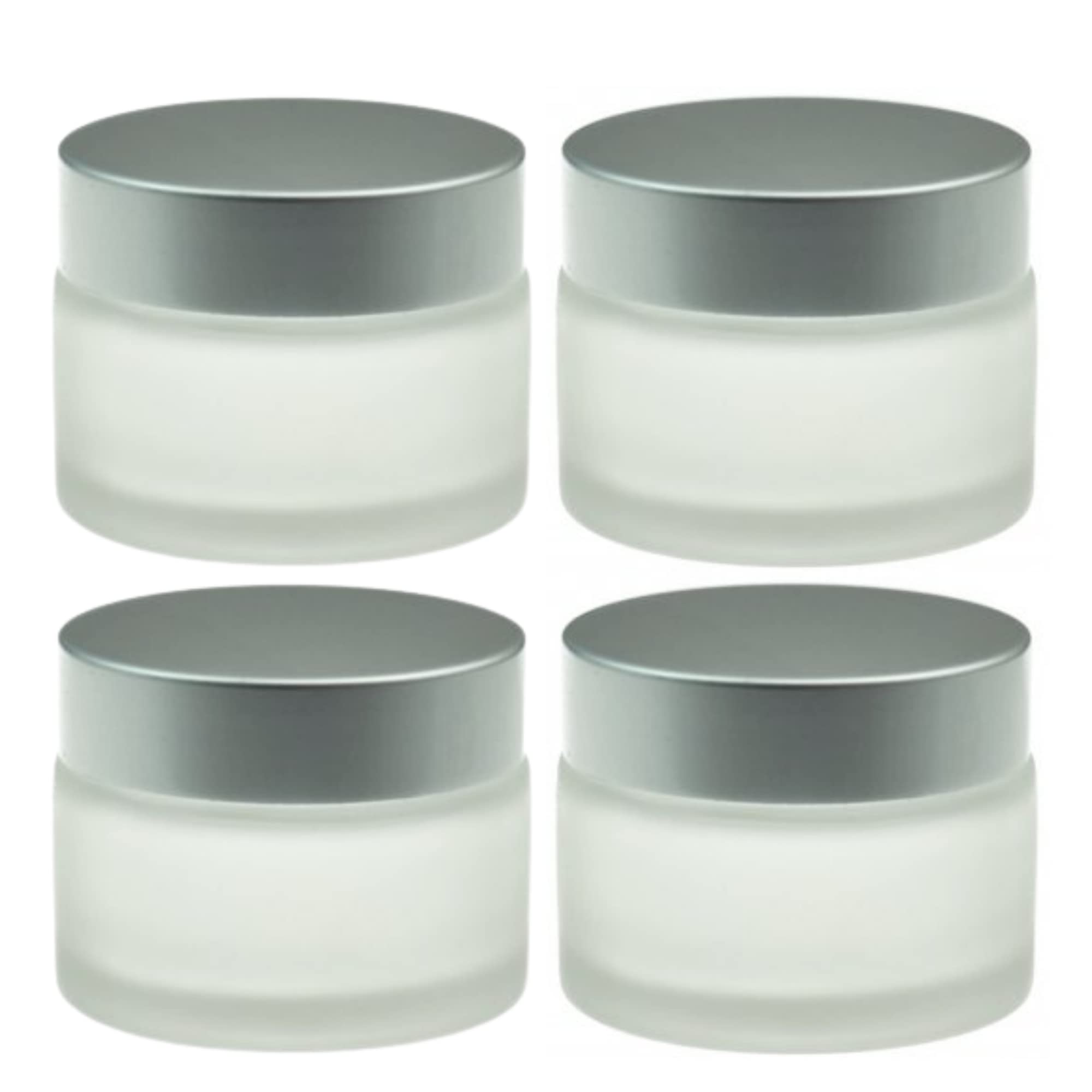 Devinez Frosted Glass Cosmetic Jars (Set of 4) – Refillable with Silver Lids & Inner Liners, Perfect for Makeup, Creams, Eye Shadow, Jewelry & Beauty Product Storage (Pack-50g)