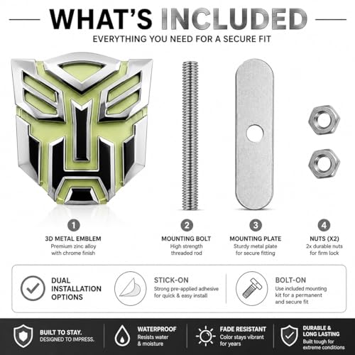 Image of Gold Big Transformer Transformer Glow 3D Metal Logo Car Metal Emblem 3D Badge Auto Racing Sport Sticker 9.2cmx9.2cm for Car & Bikes Pack of 1 (Gold)
